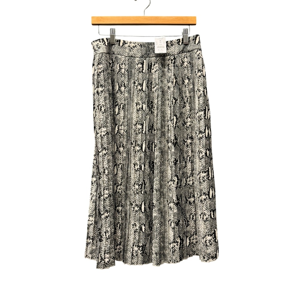 J.Crew Skirt Womens 8 Pleated Midi Snakeskin Light Tan Black Animal Print NEW